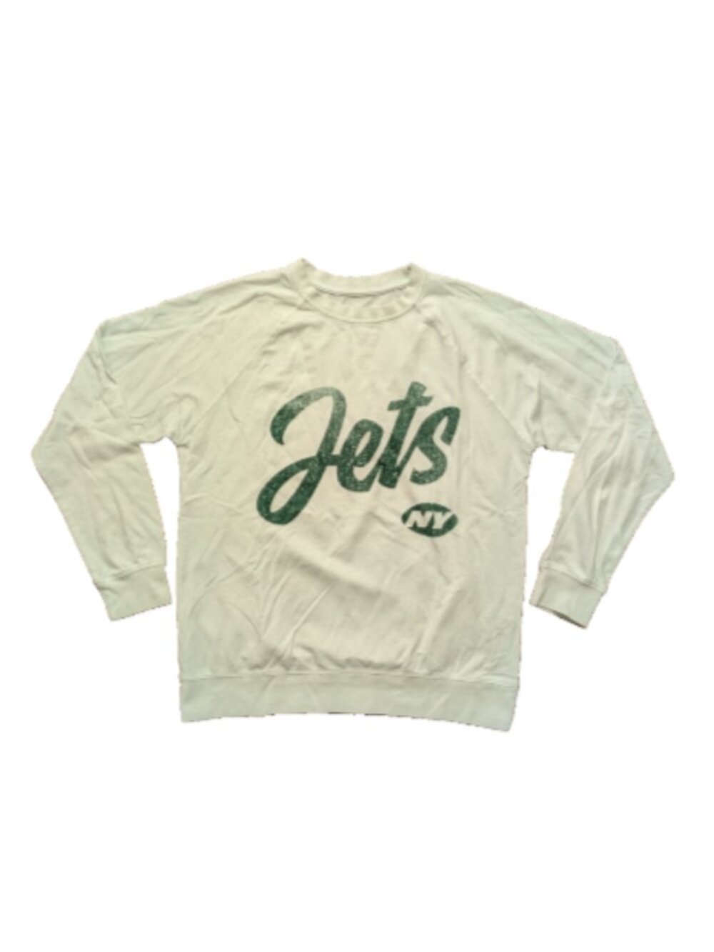The Wild Collective New York Jets NFL Cream Green Long Sleeve White Shirt Sz S